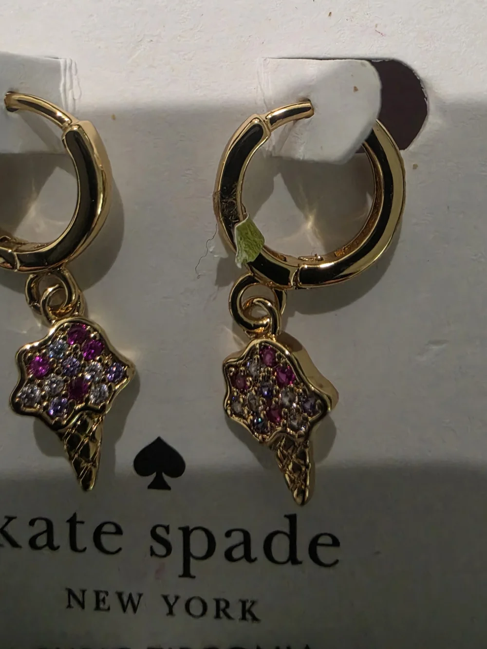 kate spade Gold Hoop Earrings with Pink Ice Cream Cone Charm Drops